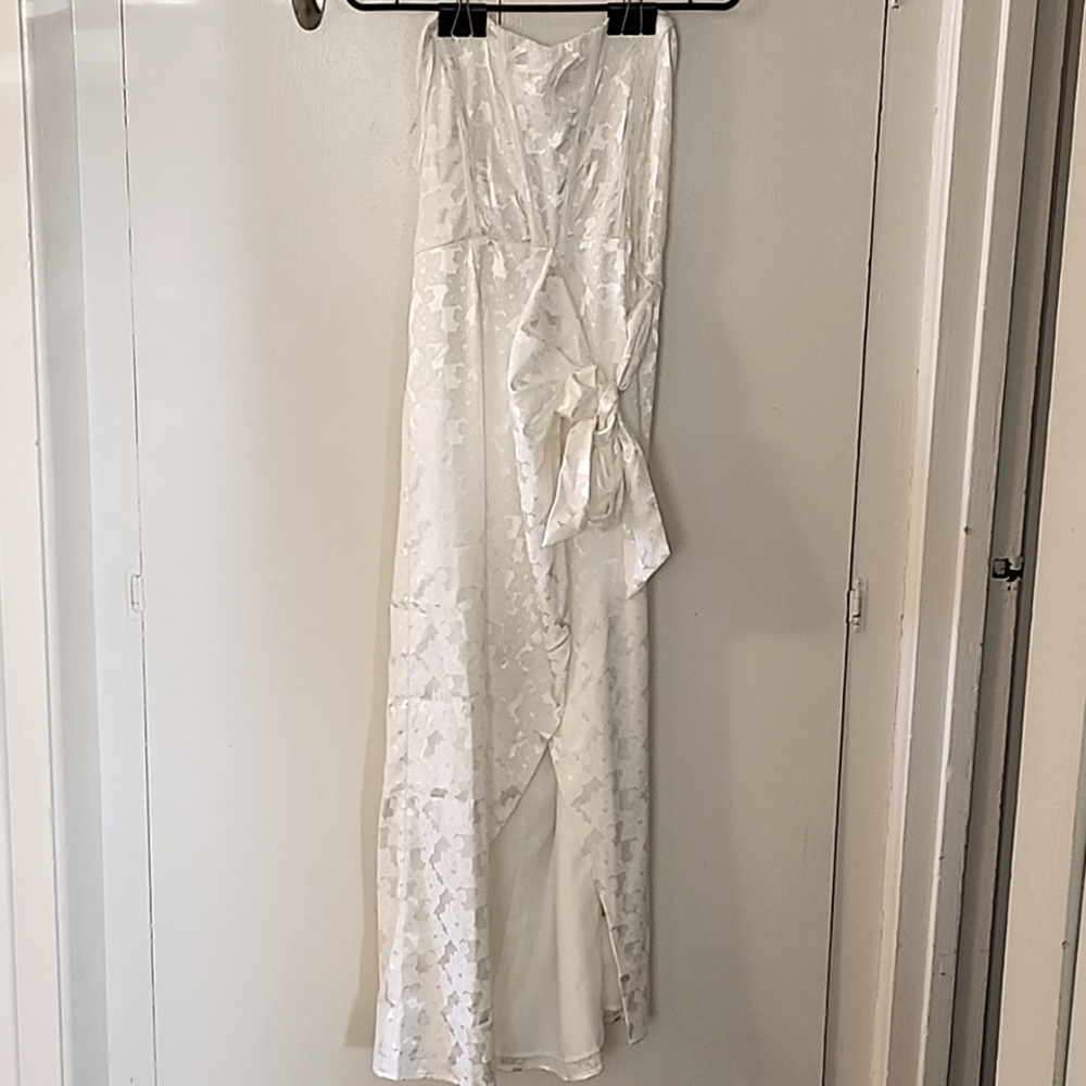 Brighton White Strapless Satin Wrap Dress Large